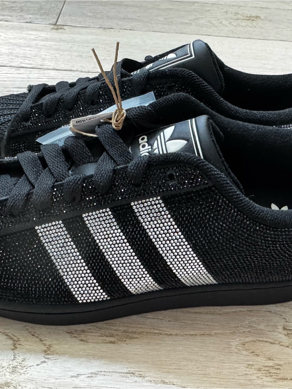 Brand New adidas Black Sneakers with White Crystal Stripe Accents